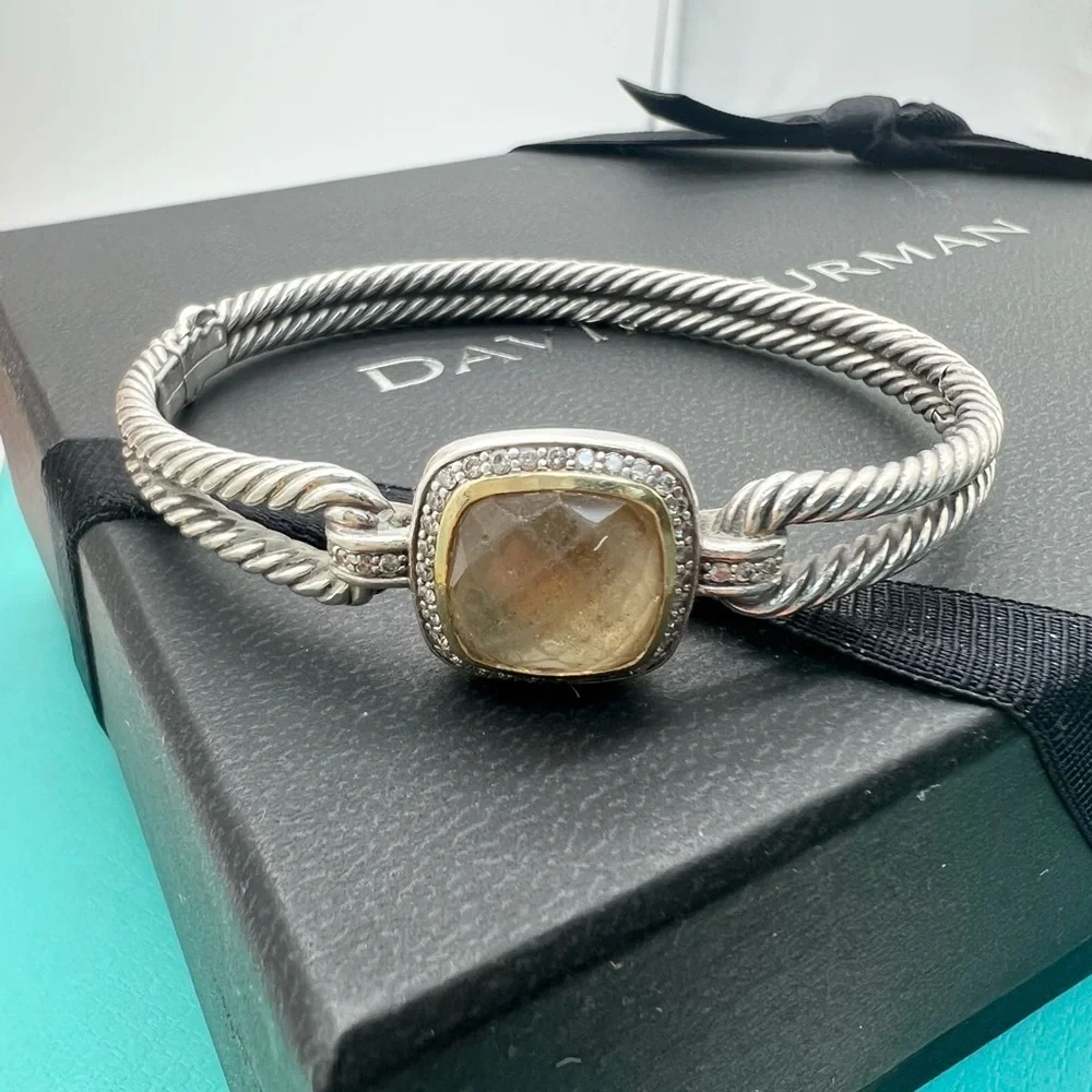 🔴Authentic DAVID YURMAN Albion Champagne Citrine & Diamonds Silver& 18k Bracelet - Picture 3 of 12